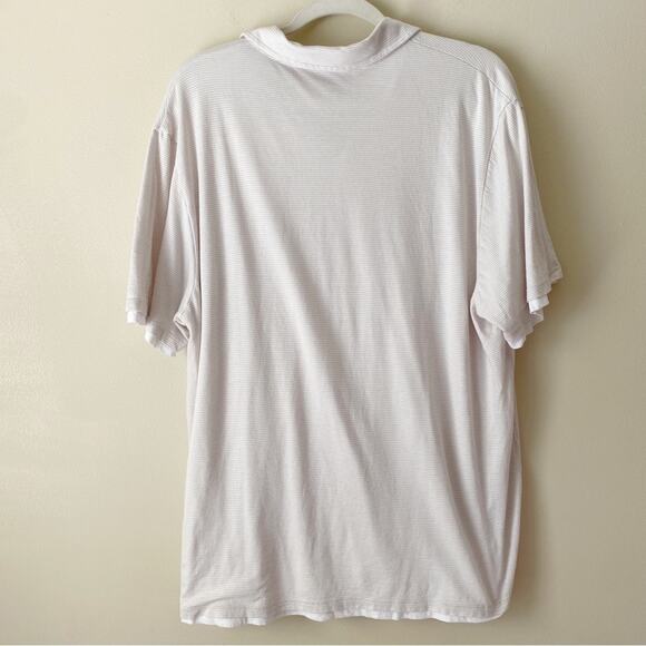 Vince | Men’s Double Layer Polo Shirt Pinstripes Short Sleeves Tan White XXL - Picture 6 of 8